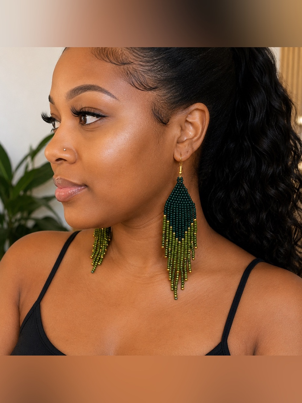 Green & Olive Layered Fringe Earrings